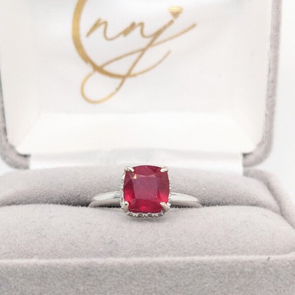 1.74cts Madagascar Ruby Ring in Solid 14K Gold with Natural Diamond Halo - Picture 4 of 9